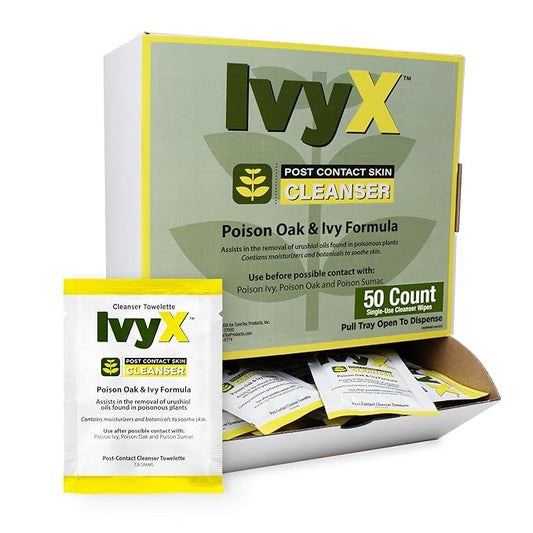 CoreTex Ivy X Post-Contact Poison Ivy Wipes - Pack of 50 Single-Use Treatment Wipes to Assist in Removal of Rashes - Also Works on Poison Oak & Sumac Oils - Travel Size Rash Remover