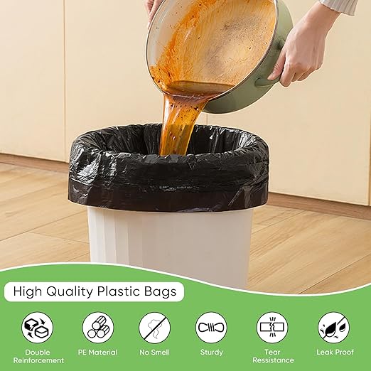 LainNeala Black Plastic Bags (11.5'x 6.5" x 21')(300Pack) with Handles - Shopping & Grocery Bags for Small Business & Restaurants in Bulk
