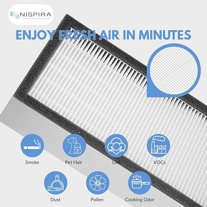 Nispira True HEPA Replacement Filter Compatible with Hunter Models 30966, 30747, 30748, 30750, 30856, 37748, 37750 Air Purifier, 2 Packs