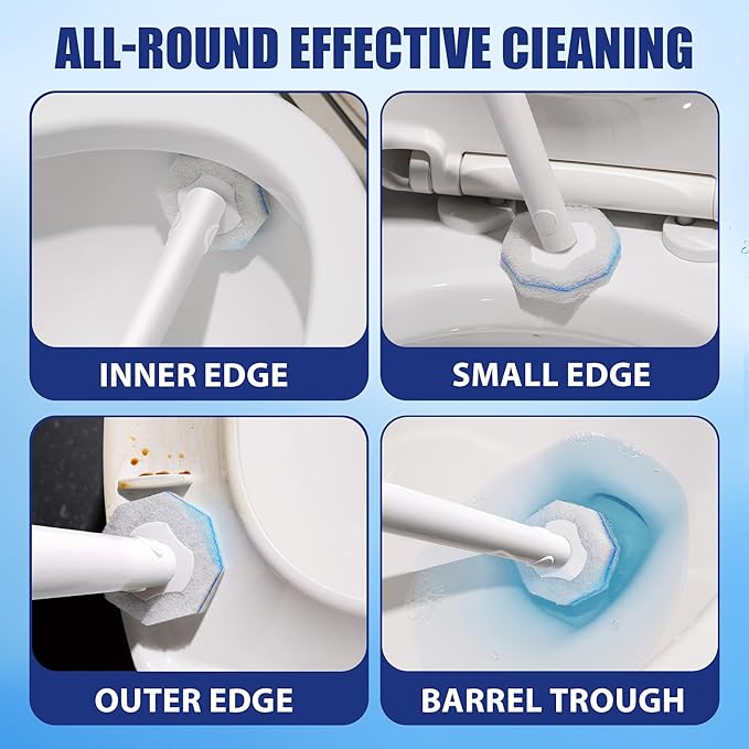 Disposable Toilet Brush with 30 Brush Heads, 3-in-1 Toilet Cleaning System Set-2 Ergonomic Toliet Wand, 2 Compact Holder, 30 Pre-Filled Cleaning Solution Refills for Deep Scrub Toilet. 2 Pack.