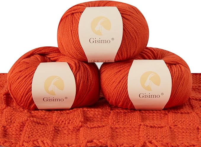 100% Merino Wool Yarn, 6-Ply Luxurious and Soft Yarn for Hand Knitting & Crocheting, 1.76 OZ/50g, 127 yds/116 Meters(Brick Orange, 3 Balls)