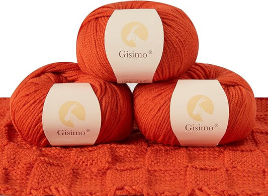 100% Merino Wool Yarn, 6-Ply Luxurious and Soft Yarn for Hand Knitting & Crocheting, 1.76 OZ/50g, 127 yds/116 Meters(Brick Orange, 3 Balls)