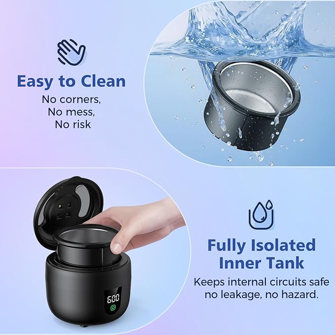 New Ultrasonic Retainer Cleaner Machine with Removable Inner Tank for Aligners, Mouth Guards, Jewelry – 180ml Capacity, 45kHz Ultrasonic Cleaner, 3 Modes, Digital Timer, Smart Pause & Quiet to 30dB