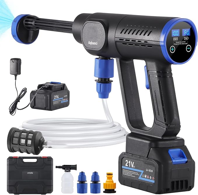 Cordless Pressure Washer Brushless Portable Power Washer 21V | LCD Display, 100 Levels Adjustable, 2x21V Batteries, 6-in-1 Nozzle. Lightweight Car Washer for Patio, RV, Fence & Yard