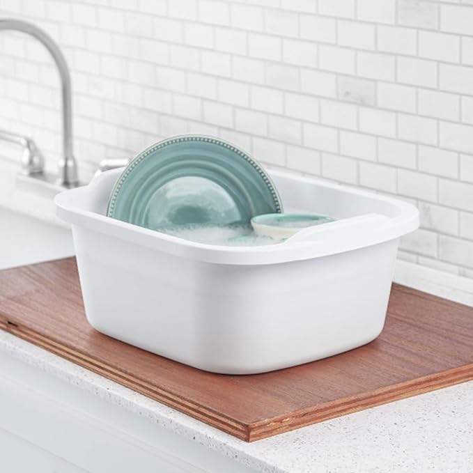 Sterilite 06478008 Durable Heavy-Duty Reinforced Multipurpose Plastic 12 Quart Kitchen Dishpan with Molded Handles, White (32 Pack)