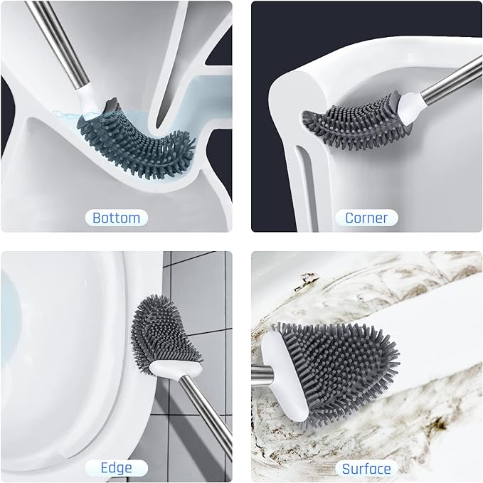 Sellemer Toilet Brush and Holder Set for Bathroom, Flexible Toilet Bowl Brush Head with Silicone Bristles, Compact Size for Storage and Organization, Ventilation Slots Base (2 Pack, White)