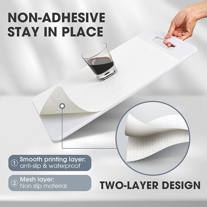 Drawer and Shelf Liner, Non-Slip Kitchen Cabinet Liners Non-Adhesive Thick Strong Grip Waterproof Washable Mats Protect Dresser Shelves Cupboard Bathroom Cabinets, White, 24 in X 10 FT
