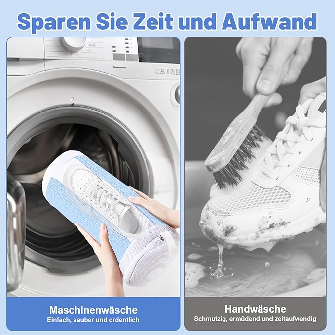 Dntorx Shoe Washing Machine Bags, 2 PCS Reusable Blue+White Chenille Laundry Bags for Washing Machine, 360 Wrap-Around Clean Shoe Laundry Bags with Hidden Zipper