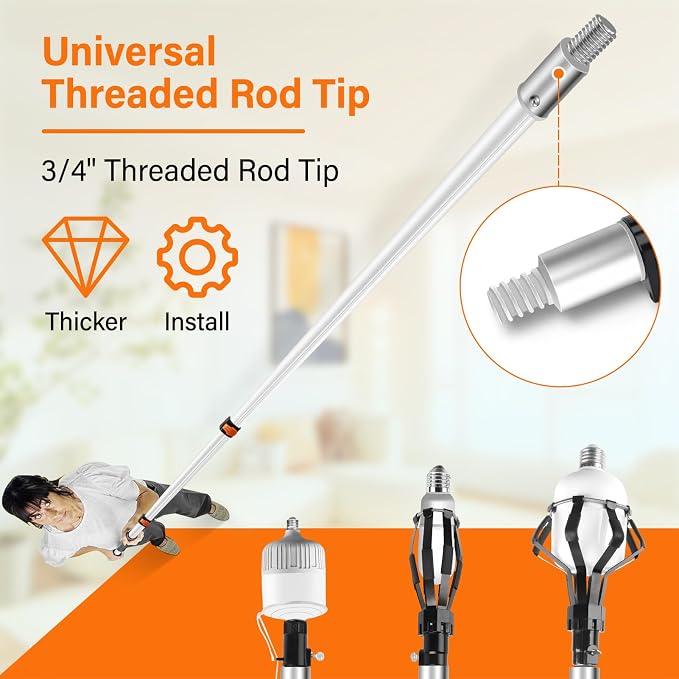 Light Bulb Changer for High Ceilings with Extension Pole 20FT,28FT Reach Light Bulb Extension Pole Changer with Baskets and Suction Cup for High Ceilings and Recessed Lights