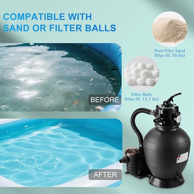 Airthereal AquaMind AM13 Sand Filter Pump for Above Ground Pool, 13" Pool Sand Filter System, ¾ HP Motor, High-Flow 3,435 GPH, 7-Way Valve, Reliable Motor for Pools Up to 11,000 Gallons