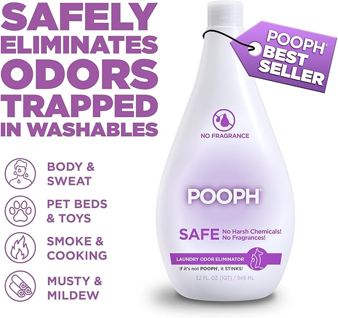 POOPH Pet Odor Eliminator Bundle (2 x 32 oz) — Pet Odor Spray + Laundry Odor Additive for Carpet, Furniture, Litter Box, Clothes & Bedding — Urine, Poop & Pee Remover, Unscented, Safe for Pets