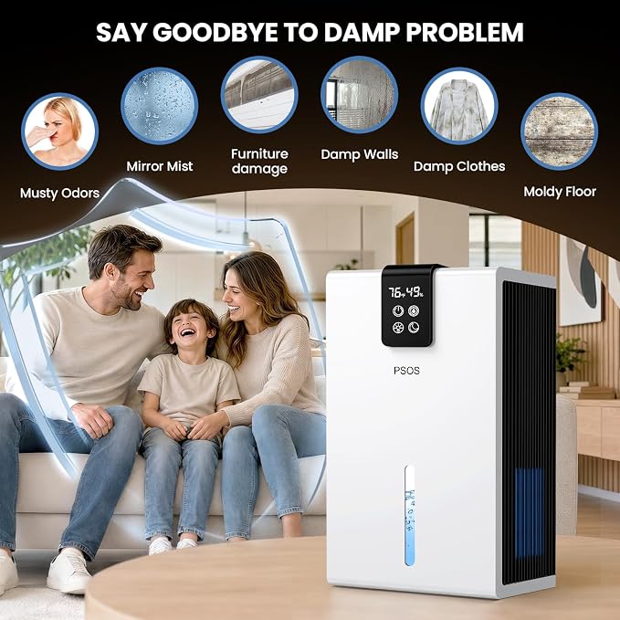 Dehumidifier, Dehumidifiers for Home, 98 OZ Water Tank, (1000 sq.ft) Quiet Dehumidifier for Basement Bathroom Bedroom with Humidity Display, Auto Shut Off, Relaxing 7 Color Light(White)