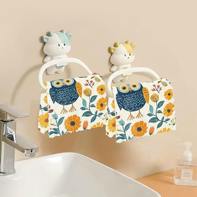ALAZA Dish Towels Kitchen Cleaning Cloths Cute Owl Flowers Leaves Dish Cloths Absorbent Kitchen Towels Lint Free Bar Tea Soft Towel Kitchen Accessories Set of 6,11"x11"