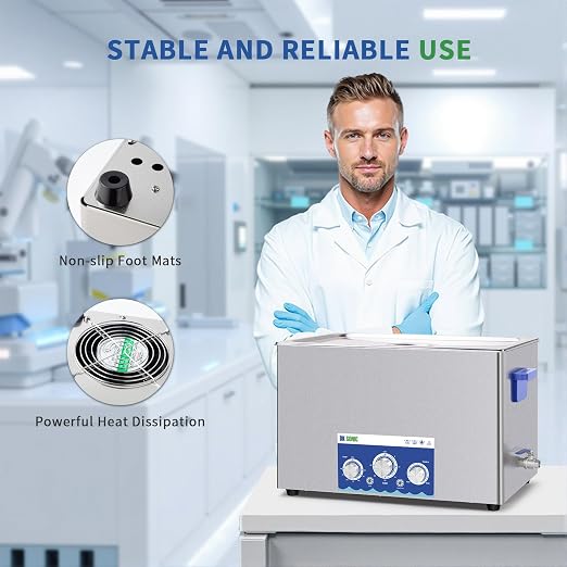 DK SONIC Industrial Ultrasonic Cleaner 30L 600W,Ultrasonic Carburetors Cleaner with Power Adjustable Function, Timer and Heater for Parts,Circuit Board,Chains Cleaning(Include Basket)