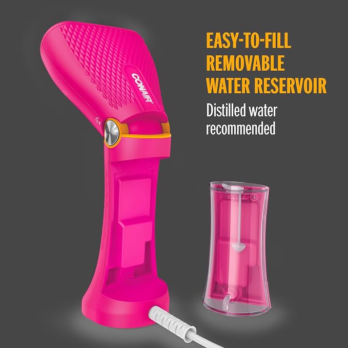Conair Handheld Garment Steamer for Clothes - Power Steam: Small Size, Big Power - Great for Home, Office, or Travel with Dual Voltage for Worldwide Use, Pink