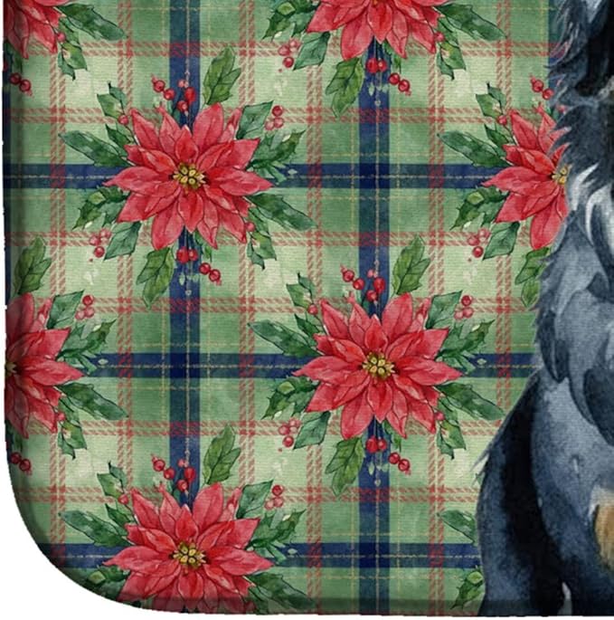 Caroline's Treasures Black Australian Shepherd Christmas PoinsettIas Dish Drying Mat Absorbent Dish Drying Mat Pad for Kitchen Counter Dish Drainer Mat for Countertop, 14 x 21", Multicolor