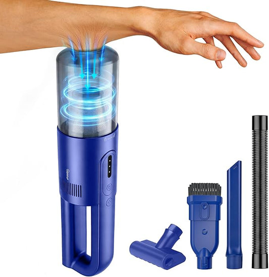 Handheld Vacuum Cordless, 5-in-1 Car Vacuum Portable Cordless 30 Mins Rapid Rechargeable Hand Vacuum Brushless Motor 19000Pa Strong Suction, Dust Busters for Car Home with 4 Nozzles, Blue