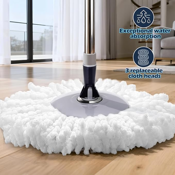 Spin Mop and Bucket Set,Masthome EasyWring Microfiber Spin Mop with 3 Mop Pads,Pedal Spinning Mops and Bucket with Wringer Set for Floor Cleaning - Home & Office Suitable