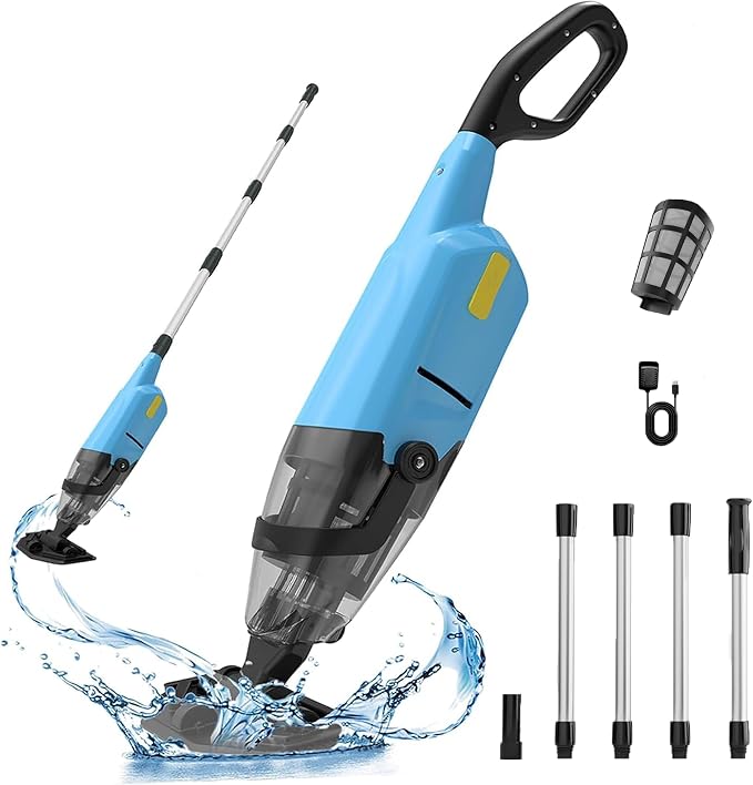 Pool Vacuum for Above Ground Pool, Cordless Handheld Rechargeable Pool Cleaner, 18 GPM Powerful Suction, 90 mins Runtime, 120μm Fine Filter, Leaf Vacuum Ideal for Inground Pool, Spa & Hot Tubs
