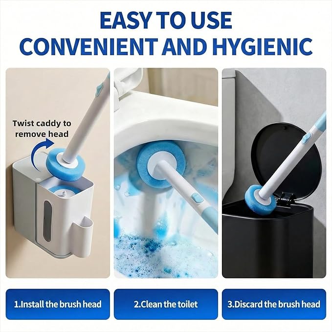 Disposable Toilet Bowl Cleaner Wand, Compact Toilet Brush and Holder with 32 Pre-Loaded Cleaner Refills, Wall-Mounted Disposable Toilet Brush Ideal for RV, Camper and Small Bathroom