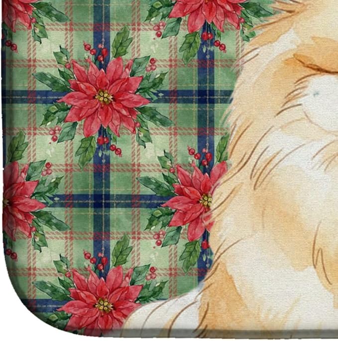 Caroline's Treasures Cream Pomeranian Christmas PoinsettIas Dish Drying Mat Absorbent Dish Drying Mat Pad for Kitchen Counter Dish Drainer Mat for Countertop, 14 x 21", Multicolor