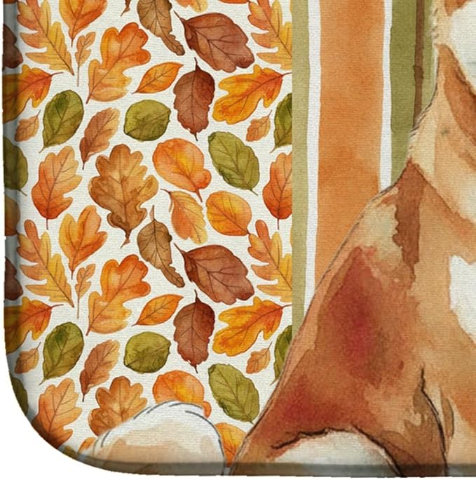 Caroline's Treasures Red Akita Heirloom Fall Dish Drying Mat Absorbent Dish Drying Mat Pad for Kitchen Counter Dish Drainer Mat for Countertop, 14 x 21", Multicolor