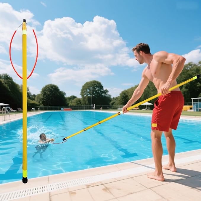 18ft Telescopic Pool Rescue Hook | OSHA Water Rescue Pole & Emergency Hook with Night Glow | Fiberglass Pool Safety Pole for Home/Water Parks