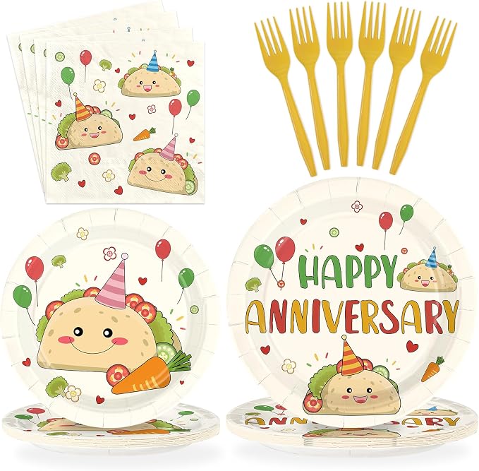 96Pcs Taco Anniversary Party Decorations Taco Bout Love Plates and Napkins Mexican Fiesta Decorations for Wedding Bridal Shower Engagement Anniversary Cinco De Mayo Party Supplies Serves 24