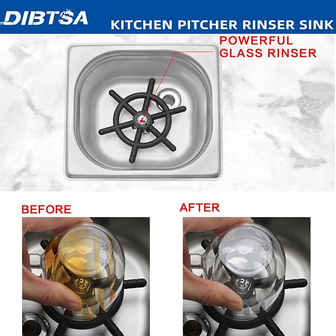 Pitcher Rinser , DIBTSA Automatic Glass Cup Washer , 304 Stainless Steel Coffee Milk Tea Cup Cleaner, for Home Kitchen Hotel Bar Restaurant (6.9x6.3x2.6 Inch)