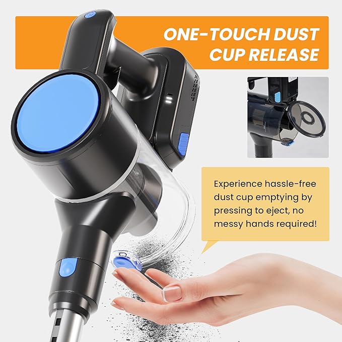 NEWBULIG Cordless Vacuum Cleaner, Removable Stick Vacuum with LED Touch Screen, Self-Standing, 35Mins Runtime, Lightweight Handheld for Pet Hair, Hard Floor, Carpet