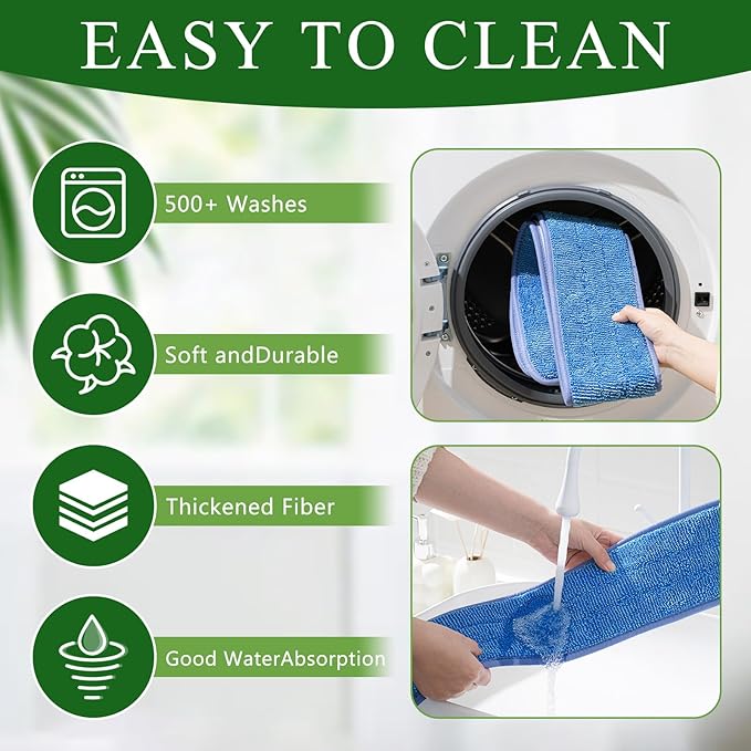 3 Pcs Large 48 Inch Commercial Replacement Microfiber Pads Reusable Wrestling Wet Mop Refill Pads for Flat Mop Frames Wet and Dry Use (Blue)