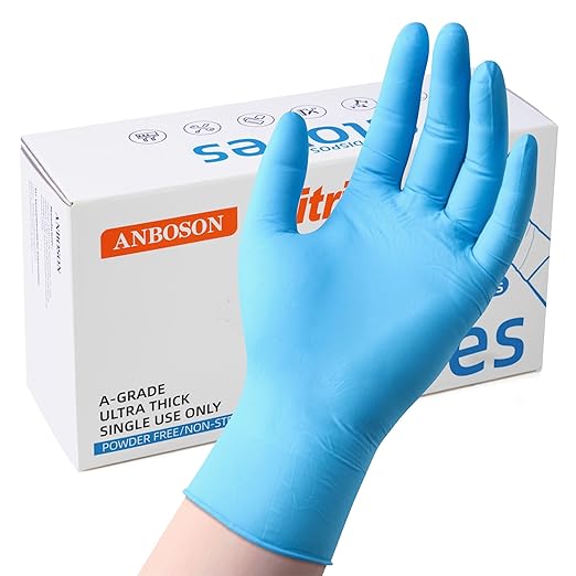 ANBOSON 6 mil Disposable Nitrile Gloves, Heavy Duty Disposable Glove, Cooking Gloves, Latex Free, Powder Free (Blue of 100, Small)