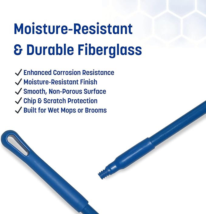 SPARTA 48" Fiberglass Replacement Handle with 3/4" Acme Thread Tip, Polyester Veil Reinforced, Hanging Cap, Commercial Cleaning, Blue