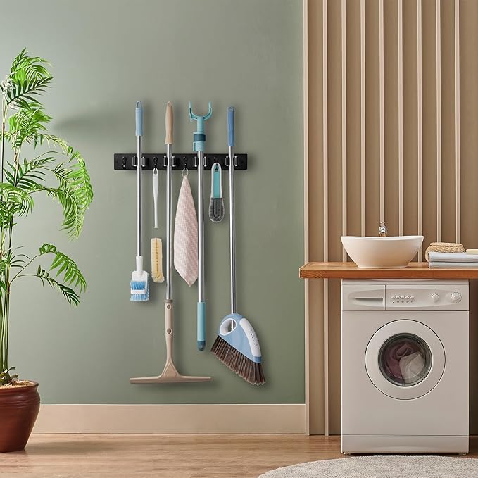 OUTNILI Black Broom Holder and Coffee Container Set Bundle