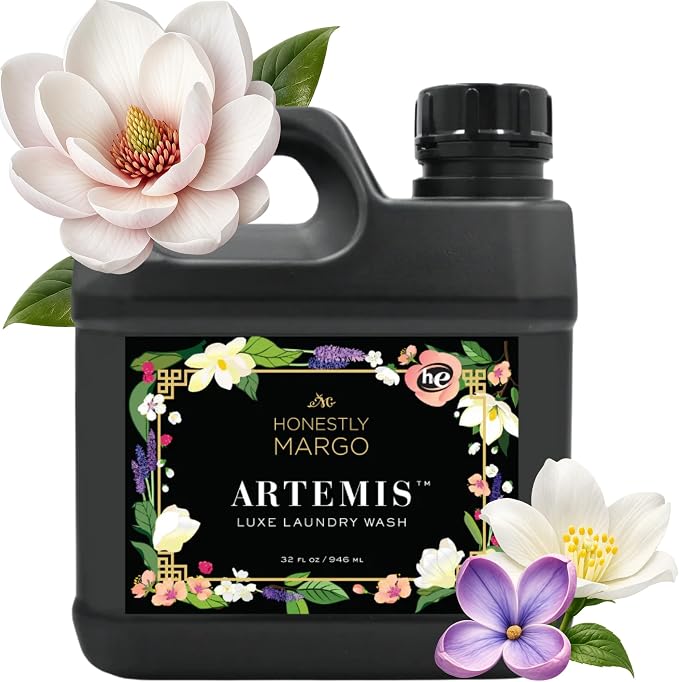 Honestly Margo Artemis Luxury Laundry Detergent (32 oz, Pack of 1) – Laundry Detergent Scented with Almond, White Lilies, Amber Musk & Peach Perfume | Delicate Laundry Detergent, Liquid Soap, 11 Loads