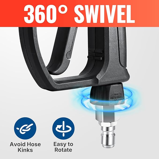 YAMATIC Stainless Steel Pressure Washer Gun 5800 PSI with Swivel 3/8" Plug, High Power Washer Extension Wand Easy Pull Trigger Handle with 1/4" Quick Connect for Foam Cannon Gun Car Wash