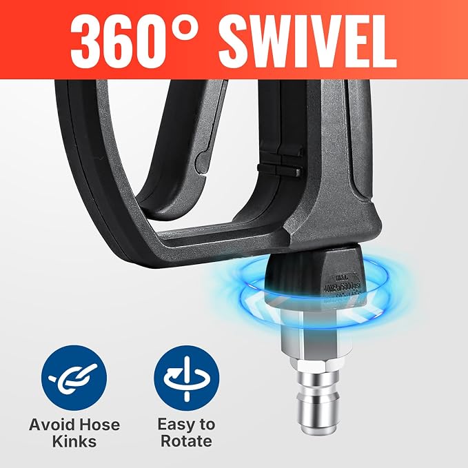 YAMATIC Stainless Steel Short Pressure Washer Gun 5800 PSI with Swivel 3/8" Plug, Easy Pull Trigger High Power Washer Handle with 1/4" Quick Connect for Foam Cannon Gun Car Wash