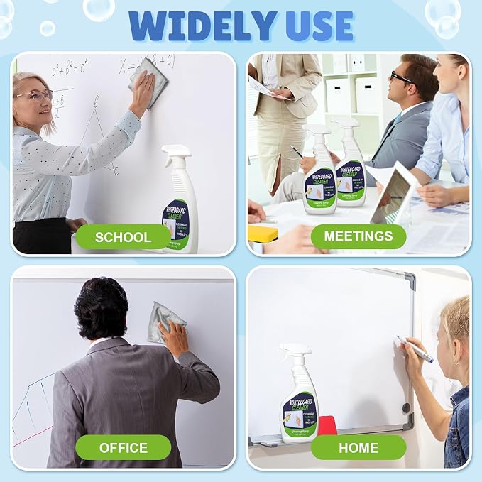Fuyoooo 8 Pcs Whiteboard Cleaner Set 4 17 fl oz Dry Erase Board Liquid Cleaner with 4 Cloths White Board Cleaning Spray for Classroom Chalkboard Home Office (Light Gray)