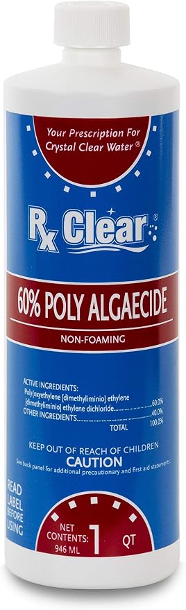 Rx Clear Algaecide 60 Plus | Non-Foaming Formula for Above Or In-Ground Swimming Pools | 60 Percent Poly-Algaecide | Keeping Algae in Suspension | One Quart Bottles | 1 Pack