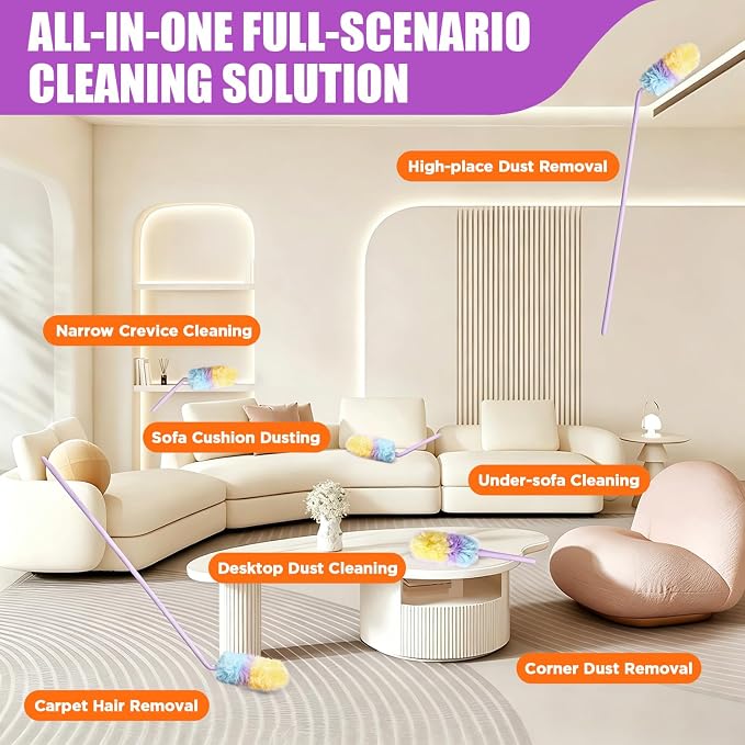 40Pcs Heavy Duty Duster Refills &1Handle, 360 Disposable Duster | 360° Feather DusterMultisurface Dusters with 4X Microfibers,Static Dust Removal Brush Compatible for Cleaning Furniture