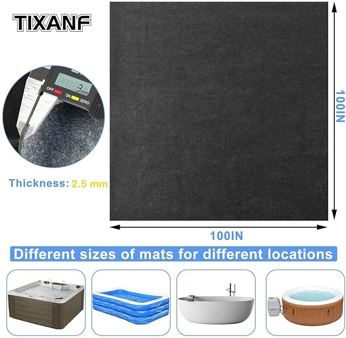 100x100 Inch Hot Tub Mat, Inflatable Hot Tub Mat, Large Washable Floor Protection Mat, Portable Spa Pool Accessories, Waterproof Non-Slip Underlining Absorbent Spa Pool Floor Base Protection