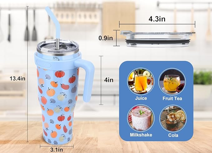 Zenbo 50 oz Mug Tumbler With Handle and Straw Lid | Stainless Steel Insulated Tumblers, Keeps Drinks Cold up to 34 Hours, Fit in Car Cup Holder, Dishwasher Safe,BPA Free