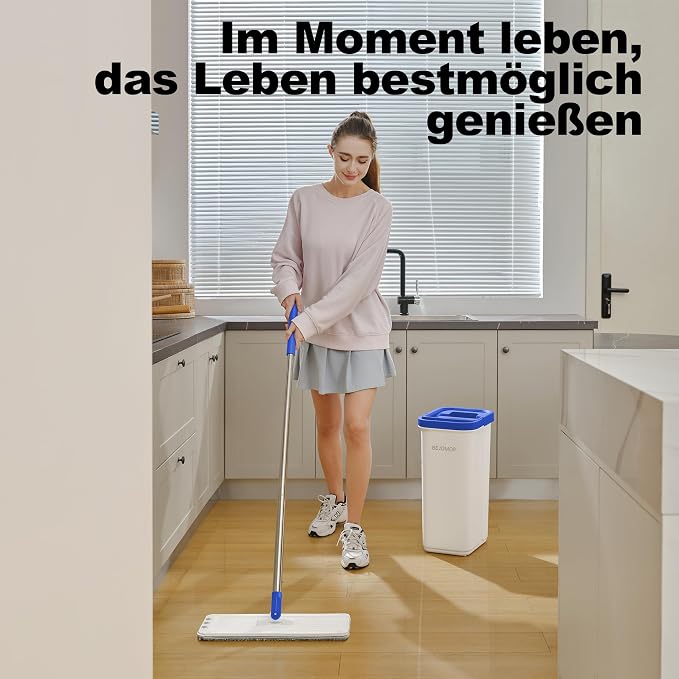 Mop and Bucket Set, Mops for Floor Cleaning with 60" Long Handle, Squeeze Flat Mop and Bucket System, Dry & Wet Dust Mop for Household Floor Cleaning with 5 Microfiber Mops, Slate Blue