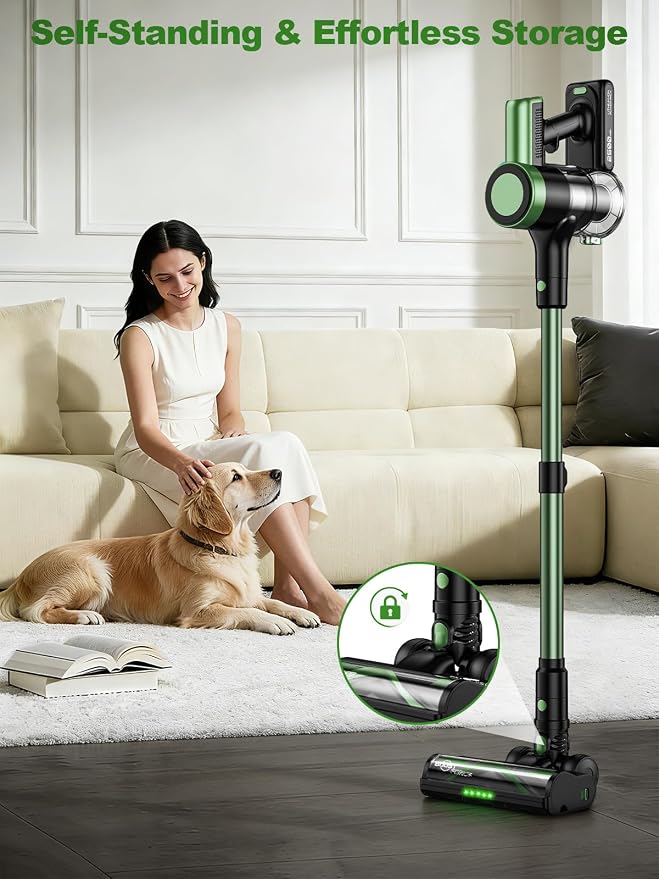 Cordless Vacuum Cleaner, 10 in 1 Vacuum Cleaners for Home, Ultra-Long Runtime Stick Vacuum with Self-Standing & LED Display, Anti-Tangle & Wall Mount Charging