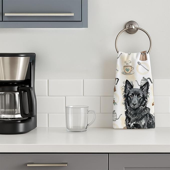 Caroline's Treasures MUDI Coffee Bar Kitchen Towel Velour Plush Front and Cotton Loop Back Machine Washable