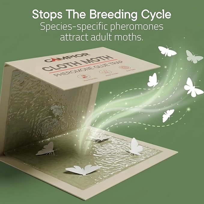 Clothing Moth Traps with Pheromones (12 Pack) Non‑Toxic, Sticky Glue Traps for Clothes Moth Treatment & Prevention, Case‑Making & Web‑Spinning Moths, for Closets & Storage, Protects Clothes & Carpets