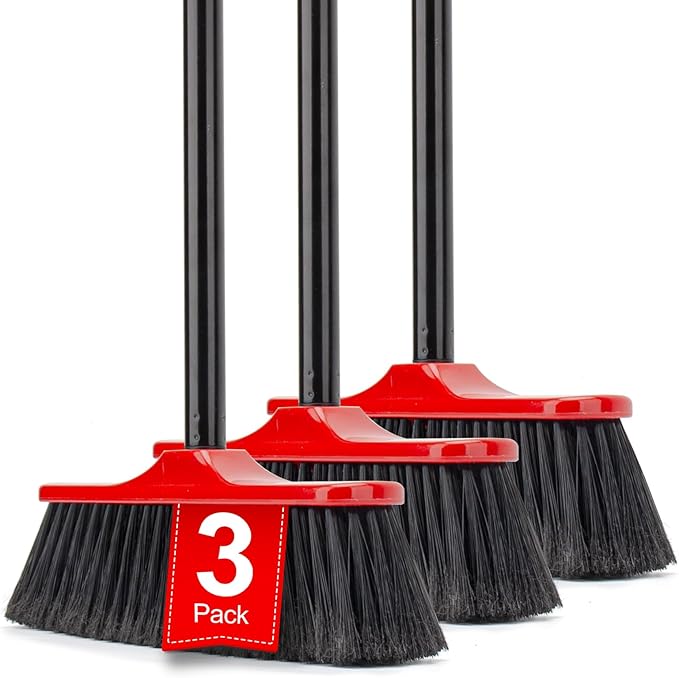 KeFanta 3 Packs Indoor/Outdoor Brooms, Brooms for Sweeping Indoor, 51" Long Handle House Broom for Home Garage Kitchen Office Courtyard Lobby Patio Lawn Concrete