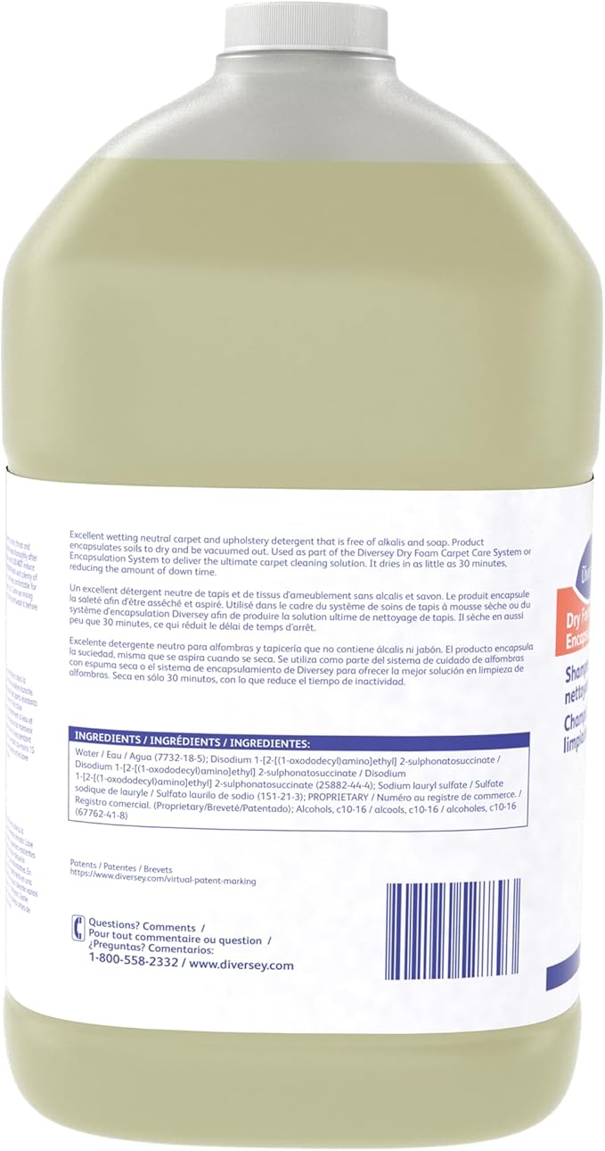 Diversey 9BP92017 Dry Foam Shampoo & Encapsulation Cleaner, Carpet & Upholstery Cleaner, Floral Scent, Concentrate, 1-Gallon (Pack of 4)