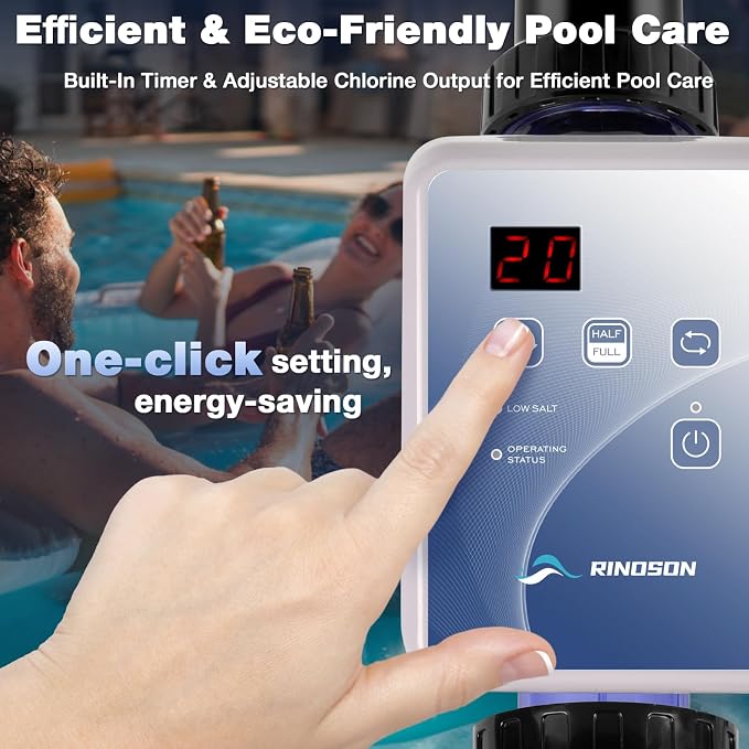 Salt Chlorine Generator for Above Ground Pools | Saltwater Pool Chlorinator System with Self-Cleaning Titanium Cell | LED Display & Automatic Chlorination | for Pools Up to 6,000 Gallons