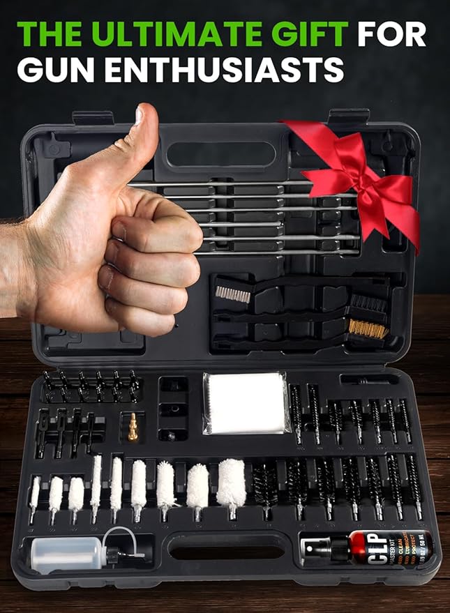 Universal Gun Cleaning Kit for All Guns - Portable Gun Cleaning Kits for Handguns and Rifles, Shotgun, Airsoft - Incl. Stainless Steel Rods, Brass Jags, Gun Cleaning Patches, Cleaning Swabs